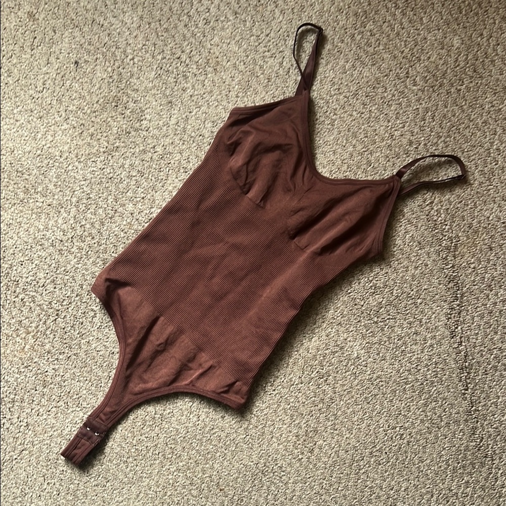Brown Ribbed Bodysuit